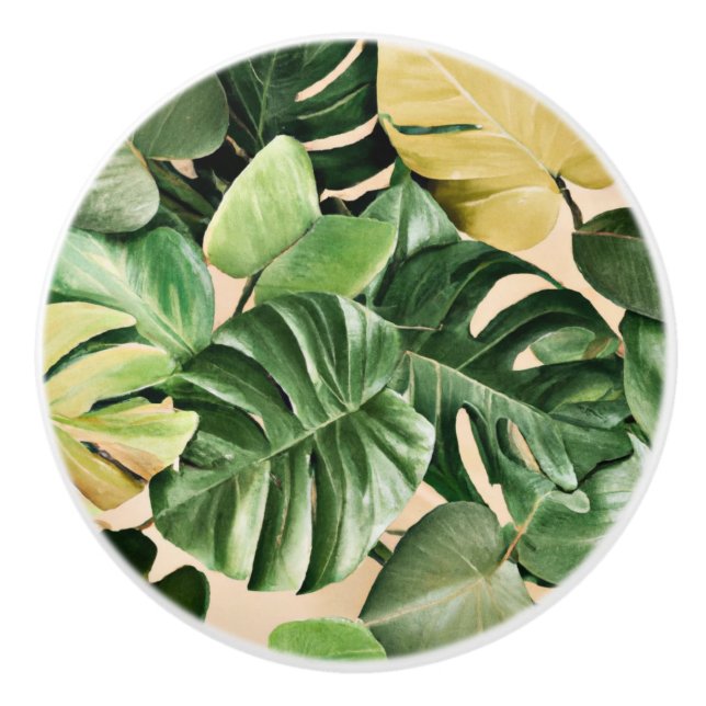 Floral/Hawaiian/Tropical leaf Ceramic Knob (Front)