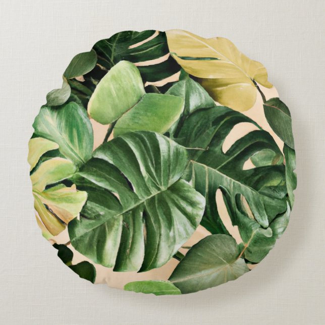 Floral/Hawaiian/Tropical leaf Round Pillow (Front)