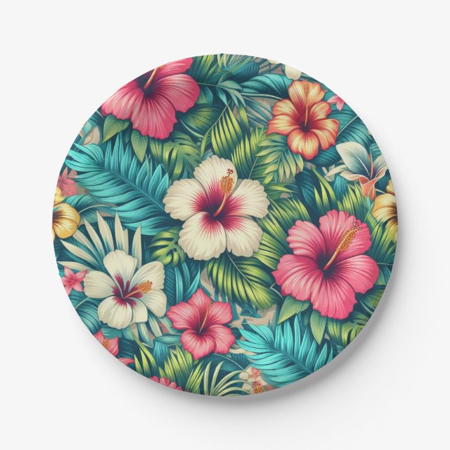 Floral Hawaiian/tropical Paper Plate (Front)