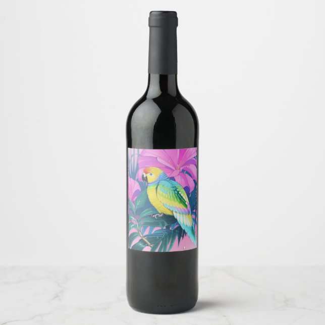Floral/Hawaiian/Tropical/parrot  Wine Label (Front)