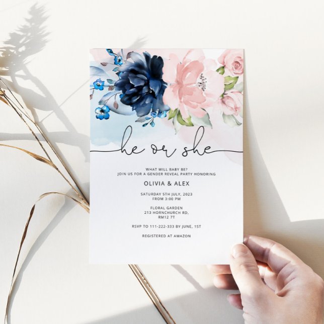 Floral he or she gender reveal Invitation (Creator Uploaded)
