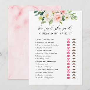 Floral He Said She Said Bridal Shower Game Cards