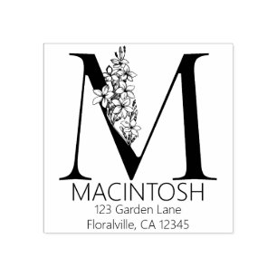 Floral Head Letter - M - Return Address Monogram Rubber Stamp