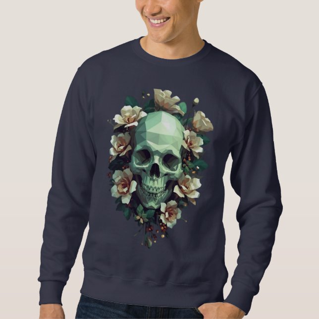 Floral Head Skull Pixel Art Sweatshirt (Front)
