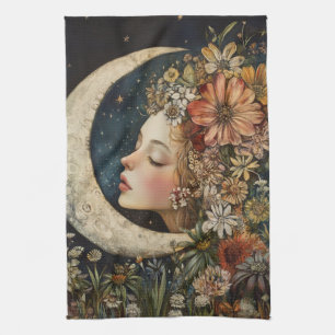 Floral Headdress & Crescent Moon 2 Kitchen Towel
