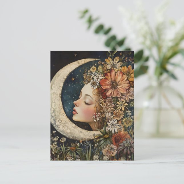 Floral Headdress & Crescent Moon 2 Postcard (Standing Front)