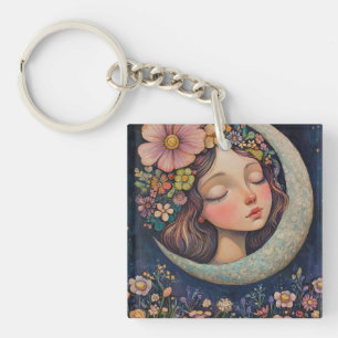 Floral Headdress & Crescent Moon Keychain