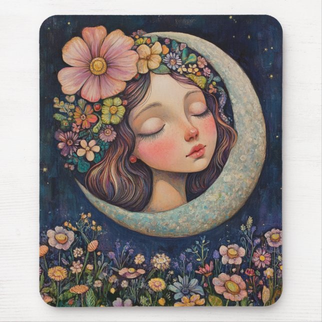 Floral Headdress & Crescent Moon Mouse Pad (Front)