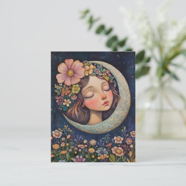 Floral Headdress & Crescent Moon Postcard (Standing Front)