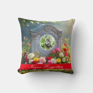 Floral Headstone Pet Tribute Photo Dog Memorial Throw Pillow