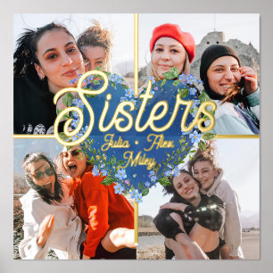 Floral Heart 4 Photo Collage Sisters BFF Keepsake Foil Prints