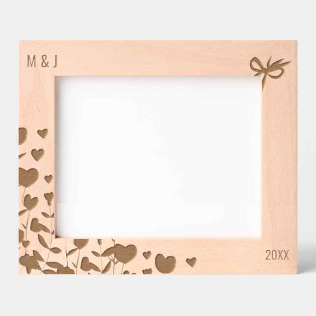 Floral Heart And Bow Laser Etched Picture Frame (Front)