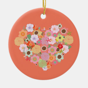 Floral Heart Art Love Colourful OWN TEXT Keepsake Ceramic Ornament