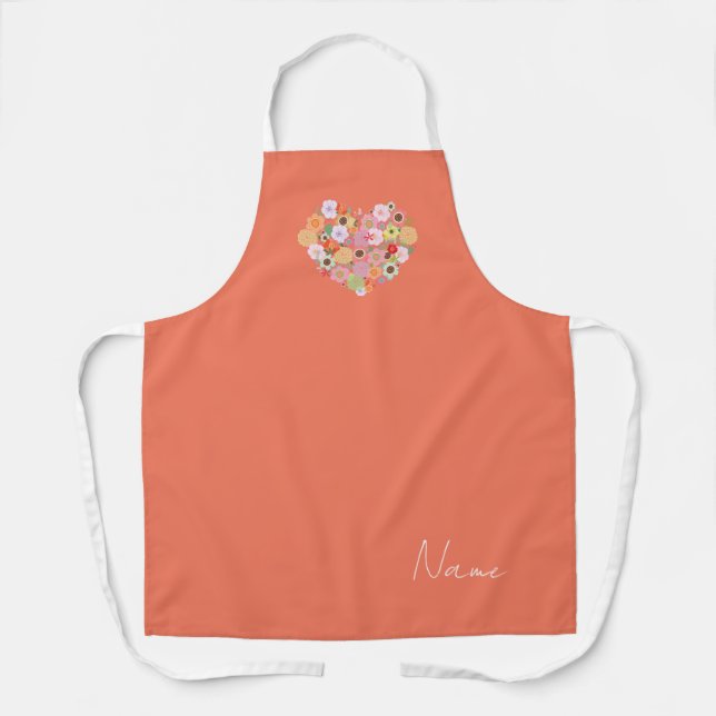 Floral Heart Art NAME Colourful Boho Designer  Apron (Front)