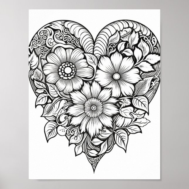 Floral Heart Colouring Poster (Front)