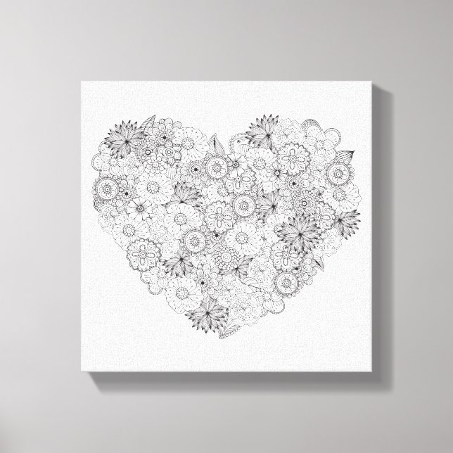 Floral Heart Doodle 6 Canvas Print (Front)