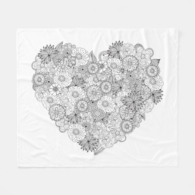 Floral Heart Doodle Fleece Blanket (Front (Horizontal))