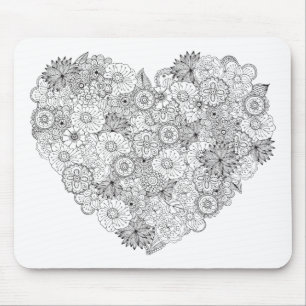 Floral Heart Doodle Mouse Pad