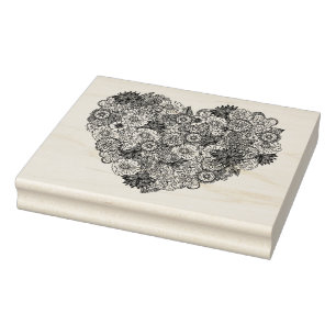 Floral Heart Doodle Rubber Stamp