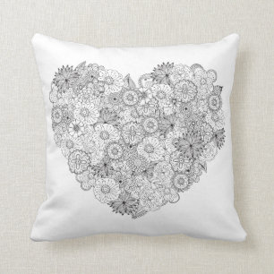 Floral Heart Doodle Throw Pillow