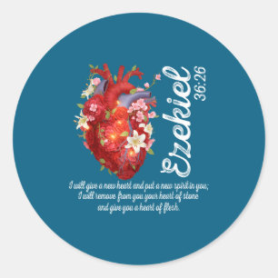 Floral Heart Ezekiel 36 26 Classic Round Sticker