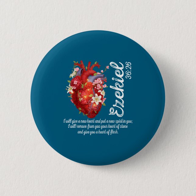 Floral Heart Ezekiel 36 26 Scripture Art 2 Inch Round Button (Front)