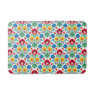 Floral Heart Folk Art Pattern Bath Mat