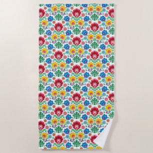 Floral Heart Folk Art Pattern Beach Towel