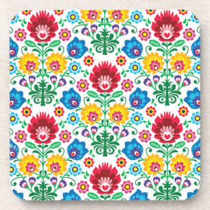 Floral Heart Folk Art Pattern Coaster