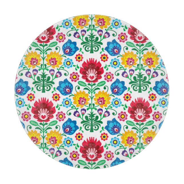 Floral Heart Folk Art Pattern Cutting Board (Front)