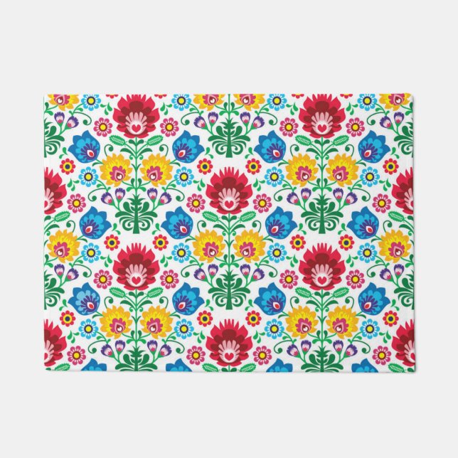 Floral Heart Folk Art Pattern Doormat (Front)