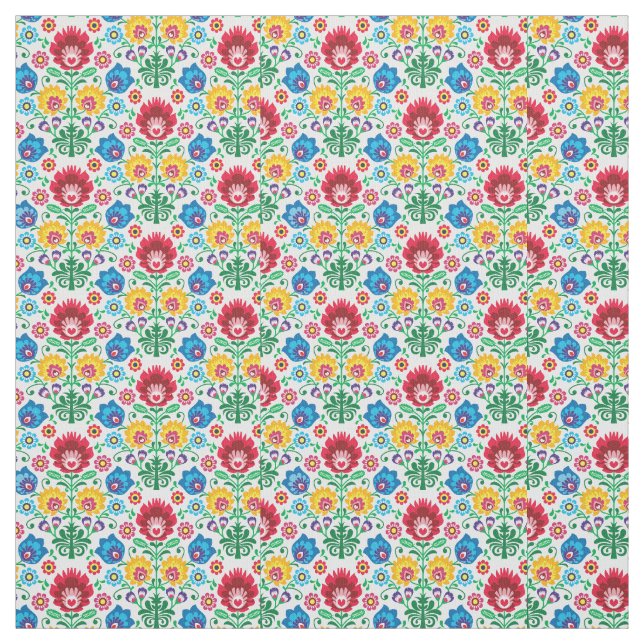 Floral Heart Folk Art Pattern Fabric (Swatch)