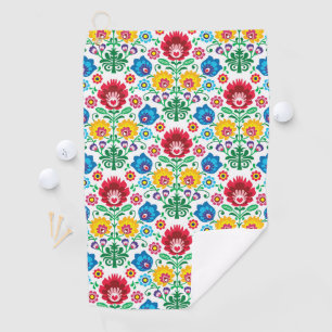 Floral Heart Folk Art Pattern Golf Towel