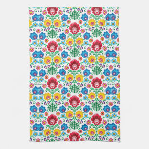 Floral Heart Folk Art Pattern Kitchen Towel