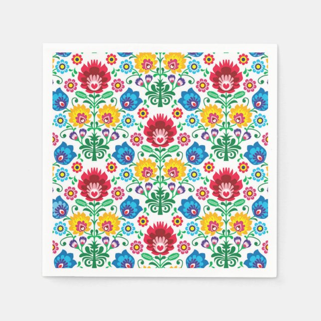 Floral Heart Folk Art Pattern Napkin (Front)