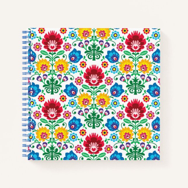Floral Heart Folk Art Pattern Notebook (Front)