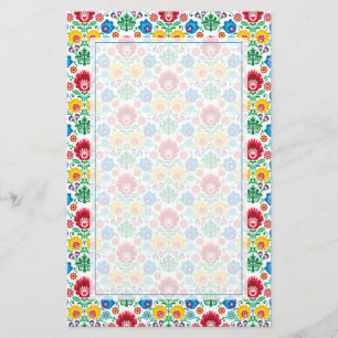 Floral Heart Folk Art Pattern Stationery