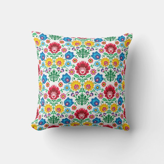 Floral Heart Folk Art Pattern Throw Pillow (Front)