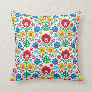 Floral Heart Folk Art Pattern Throw Pillow