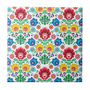 Floral Heart Folk Art Pattern Tile