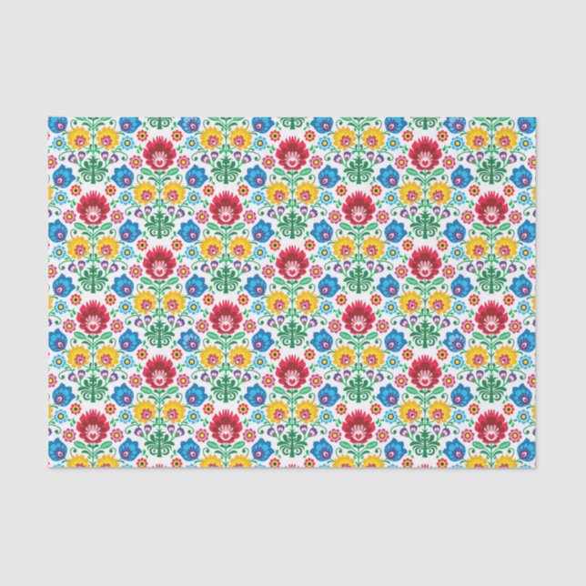Floral Heart Folk Art Pattern Tissue Paper (Front)