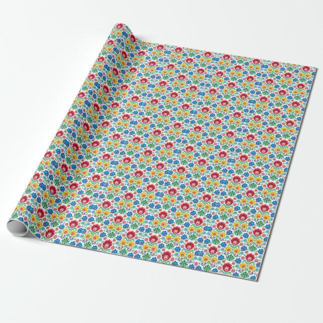Floral Heart Folk Art Pattern Wrapping Paper (Unrolled)