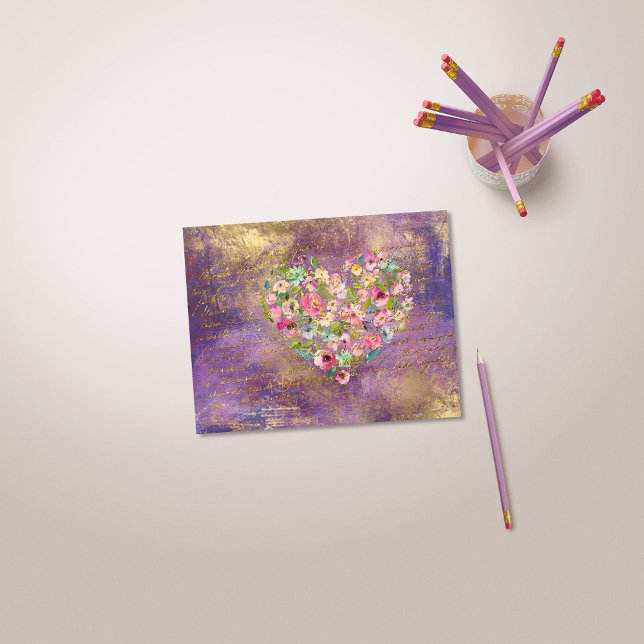 Floral Heart Gold Antique Handwriting Postcard (Creator Uploaded)