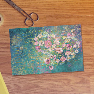 Floral Heart Gold Romantic Handwriting Decoupage Tissue Paper