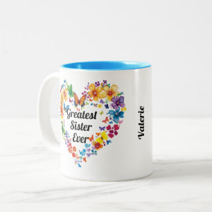 Floral Heart “Greatest Sister Ever” with Poem Two- Two-Tone Coffee Mug
