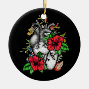 Floral Heart Human Anatomy Cornflower Mothers Day Ceramic Ornament
