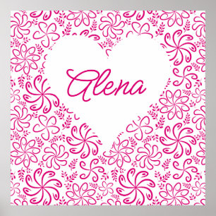 Floral heart in pink white with a name poster