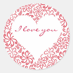Floral heart in red white with a name classic round sticker