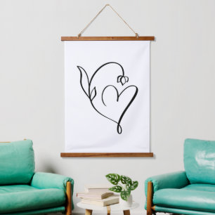 Floral Heart – Minimalist Line Art  Hanging Tapestry