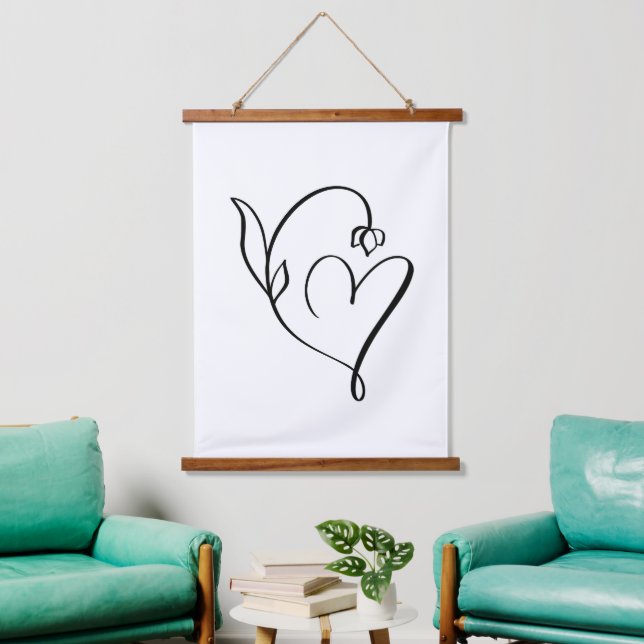 Floral Heart – Minimalist Line Art  Hanging Tapestry (Living Room)